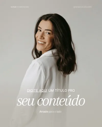 Template com retrato em fundo claro e título em itálico serifado