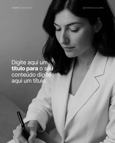 Template com retrato em preto e branco e título alinhado à esquerda